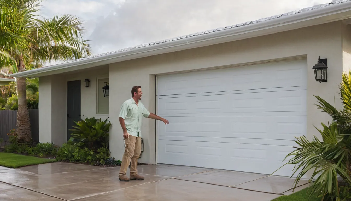 A provider fitting a new garage door on a home in Orlando