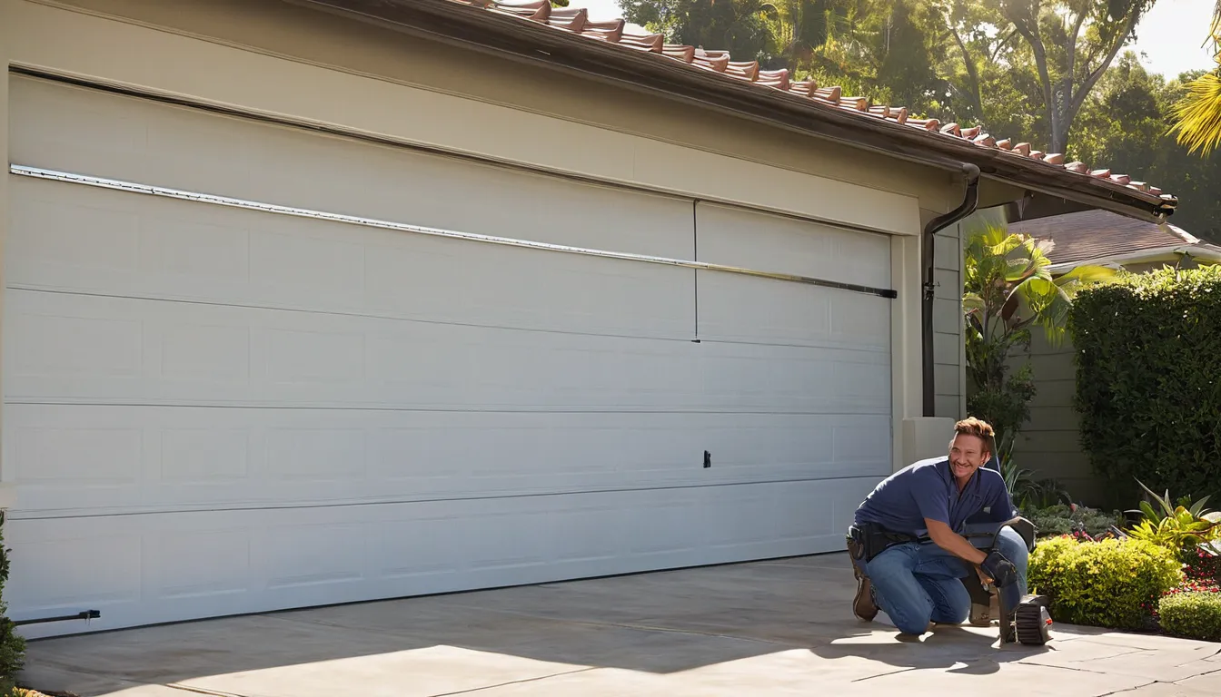 Friendly local provider checking the track and springs of a residential garage door in Orlando